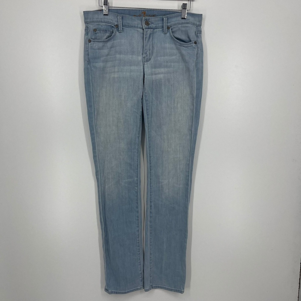 7 For All Mankind Womens Straight Leg Embellished‎ Light Wash Jeans Size 28